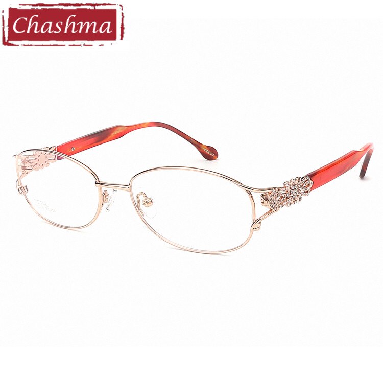 Chashma Ottica Women's Full Rim Oval Titanium Eyeglasses 2399 Full Rim Chashma Ottica Gold with Red  