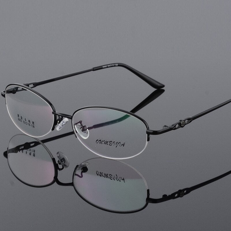 Women's Half Rim Eyeglasses Alloy Frame 2052 Semi Rim Bclear black  