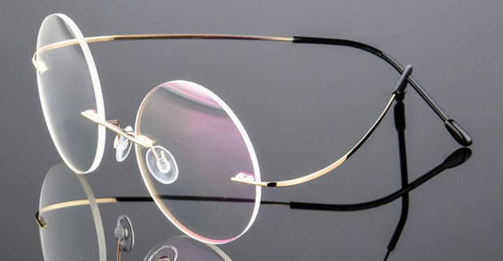Unisex Round Titanium Alloy Rimless Frame Eyeglasses 862 Rimless Brightzone Gold  