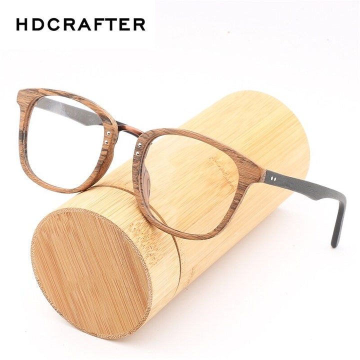 Hdcrafter Unisex Full Rim Round Square Wood Metal Frame Eyeglasses Hb029 Full Rim Hdcrafter Eyeglasses   