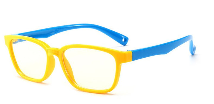 Unisex Children's Anti Blue Light Tr90 Round Eyeglasses Plastic Titanium Frame Anti Blue Brightzone Yellowframe blue leg  