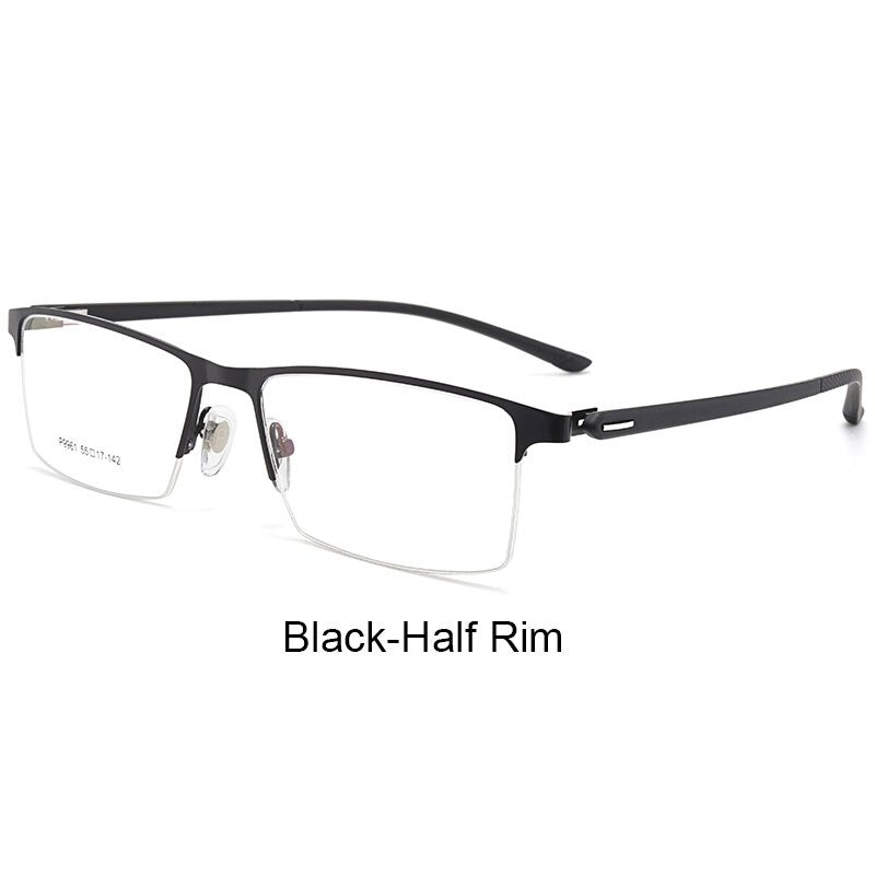 Hotochki Men's IP Electroplated Alloy Full/Semi Rim Frame Eyeglasses P9960 Semi Rim Hotochki BlackSemiRim  