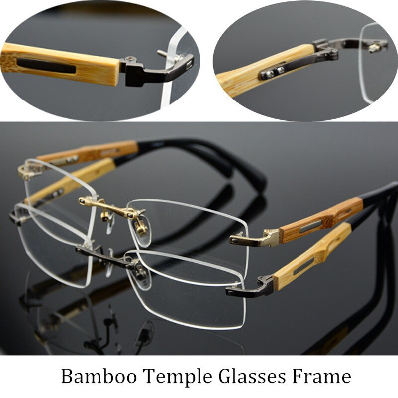 Men's Eyeglasses Pure Titanium Rimless Bamboo Wood R866 Rimless Chashma   