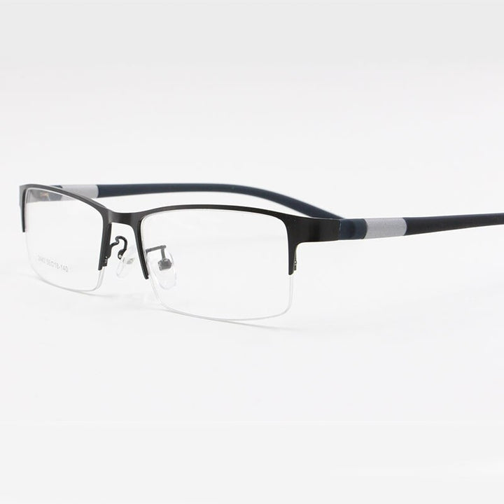 Men's Alloy Frame Semi Rim Eyeglasses B2442 Semi Rim Bclear black  
