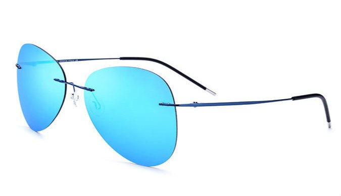 Men's Sunglasses Titanium Rimless Ultra-light Polarized B2018 Sunglasses Brightzone Blue rim Blue lens  