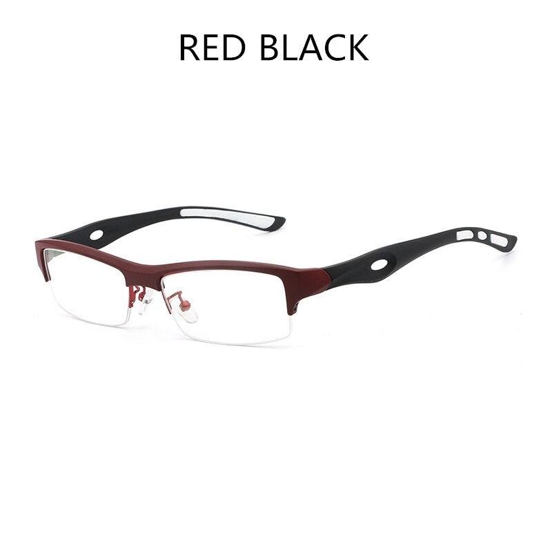 Hdcrafter Men's TR 90 Rectangle Semi Rim Frame Eyeglasses L1077 Semi Rim Hdcrafter Eyeglasses REDBLACK  