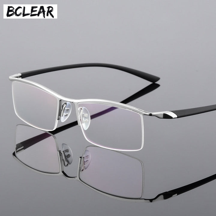 Men's Browline Half Rim Eyeglasses Alloy Frame 8190 Semi Rim Bclear Silver  