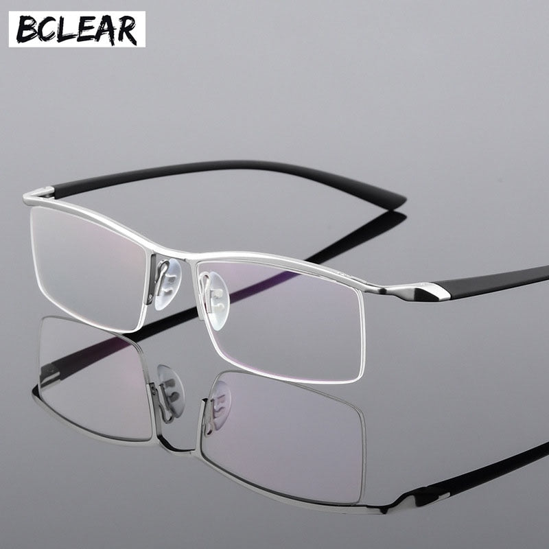 Bclear Men's Browline Semi Rim Eyeglasses Alloy 8190 Semi Rim Bclear Silver  