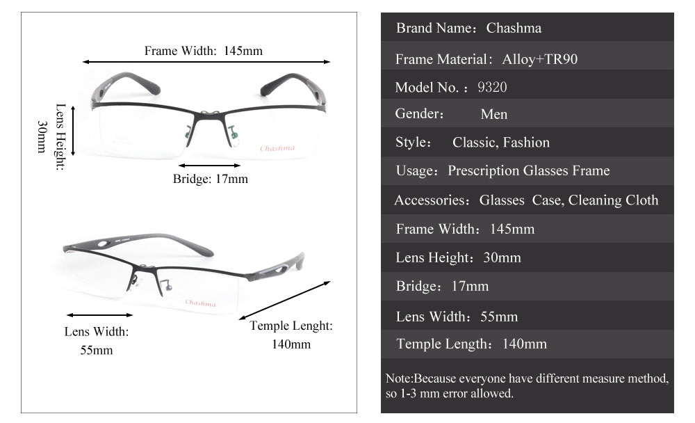 Chashma Ochki Men's Semi Rim Rectangle Alloy Eyeglasses Clip On Polarized Sunglasses 9320 Sunglasses Chashma Ochki   
