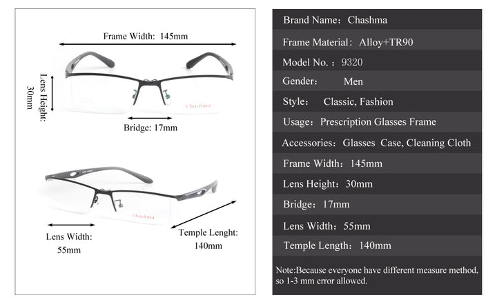 Chashma Ochki Men's Semi Rim Rectangle Alloy Eyeglasses Clip On Polarized Sunglasses 9320 Sunglasses Chashma Ochki   