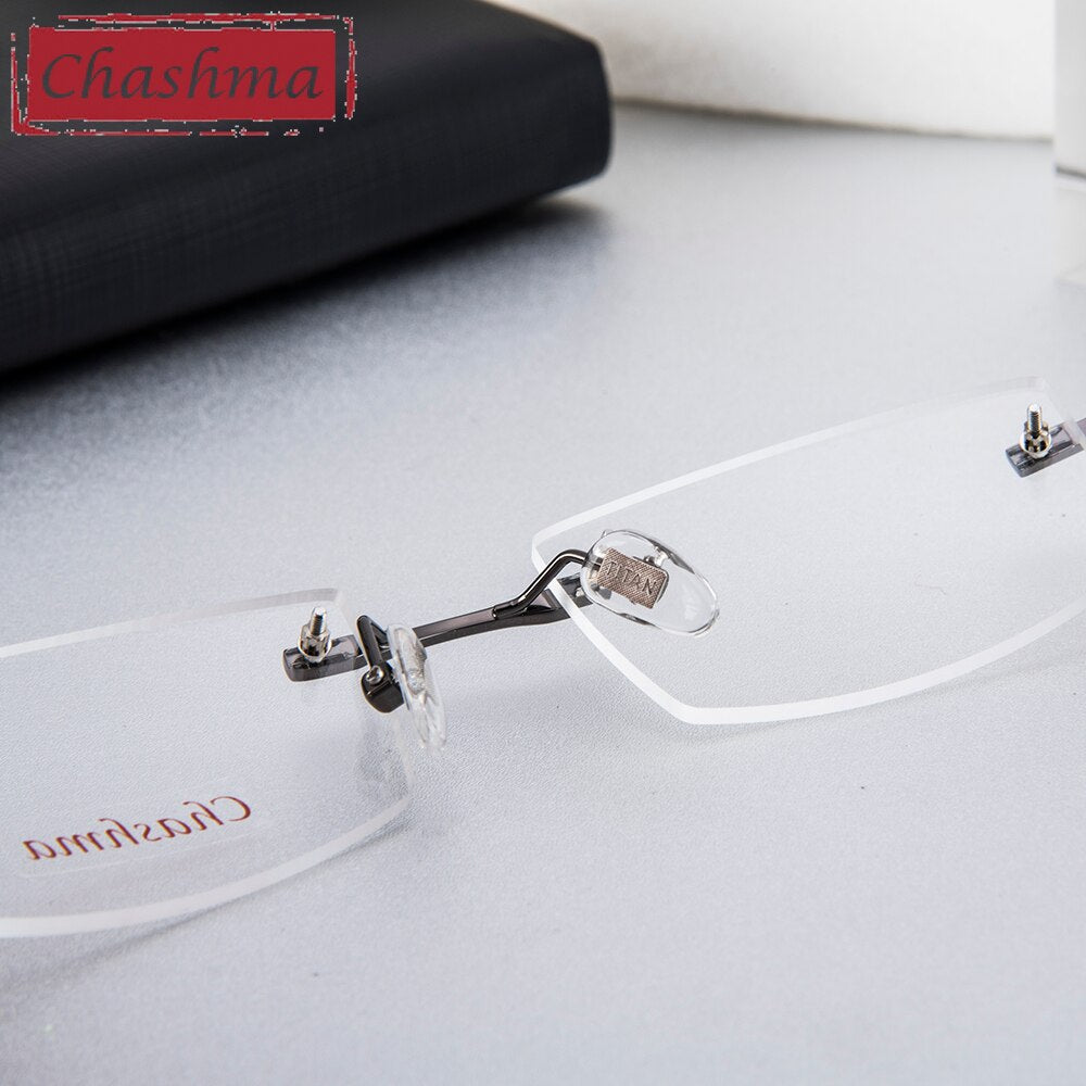 Chashma Ottica Men's Rimless Square Titanium Bamboo Eyeglasses 866 Rimless Chashma Ottica   