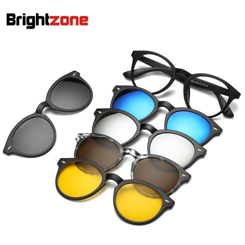 Brightzone Unisex Full Rim Round Tr 90 Titanium Eyeglasses Clip On Sunglasses 2201 With Clip Ons Brightzone   