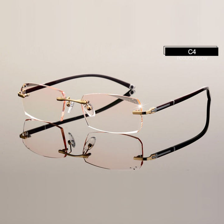 Hotochki Men's Diamond Cut Rimless TR-90 Frame Eyeglasses A001 Customizable Shape Lenses Rimless Hotochki C4  