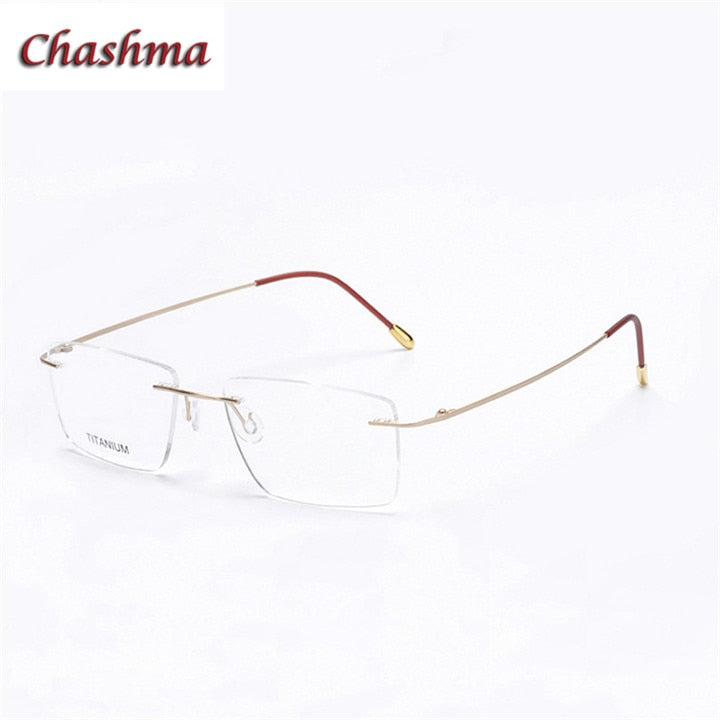 Chashma Ochki Unisex Rimless Square Titanium Eyeglasses 16011 Rimless Chashma Ochki Matte Gold  