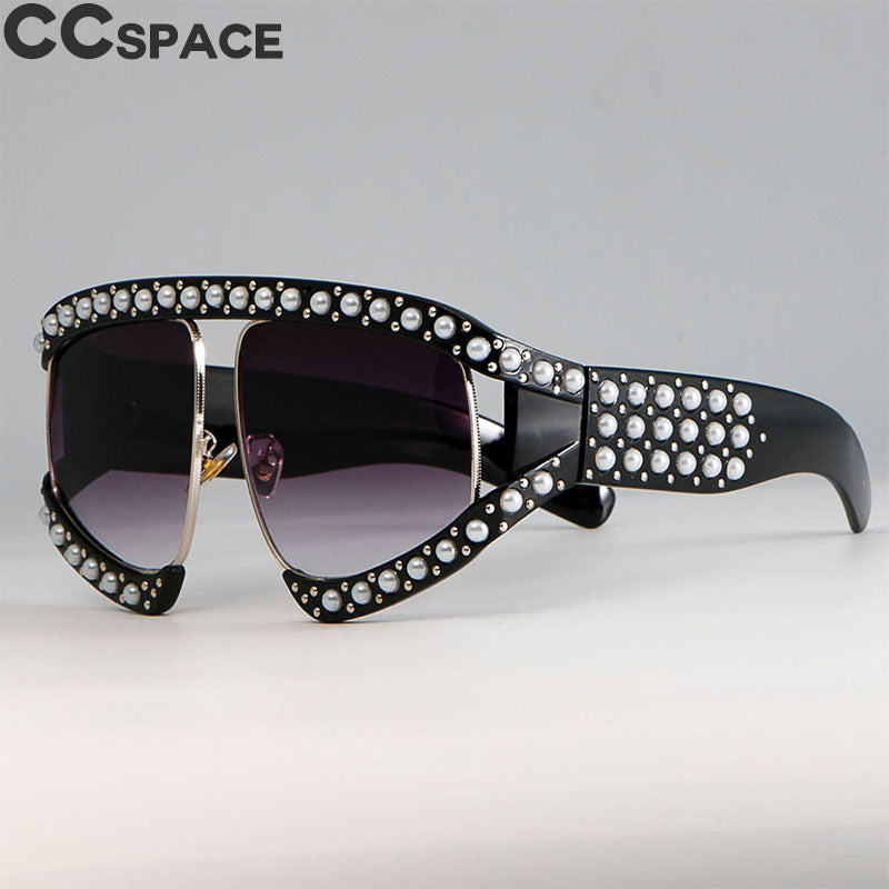 CCspace Women's Full Rim Resin Goggle Frame Pearl Oversized Sunglasses 45448 Sunglasses CCspace Sunglasses   