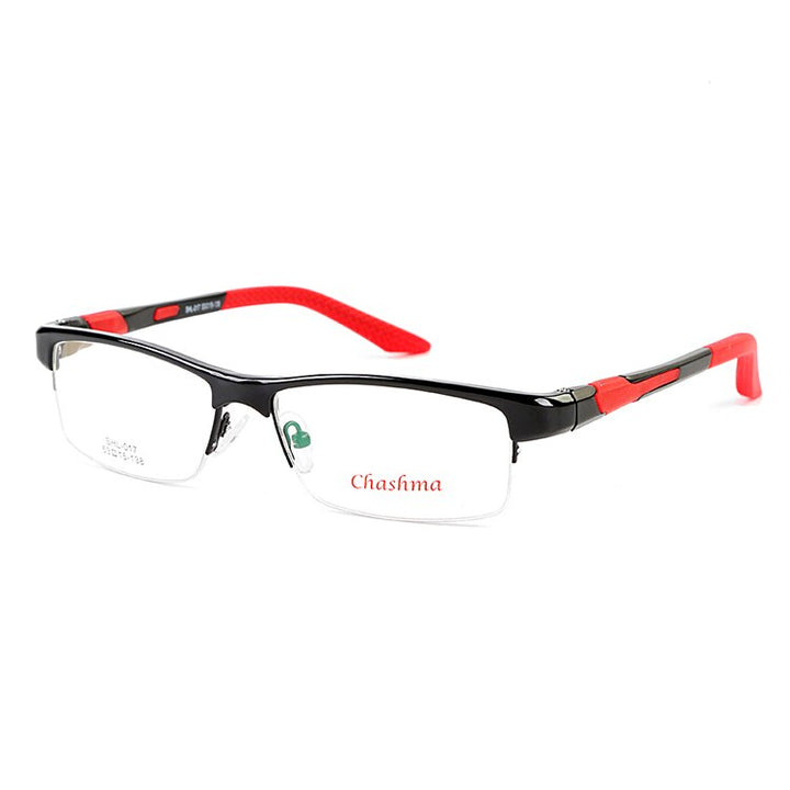 Chashma Ottica Men's Semi Rim Rectangle Tr 90 Aluminum Magnesium Sport Eyeglasses 017 Sport Eyewear Chashma Ottica Black with Red  
