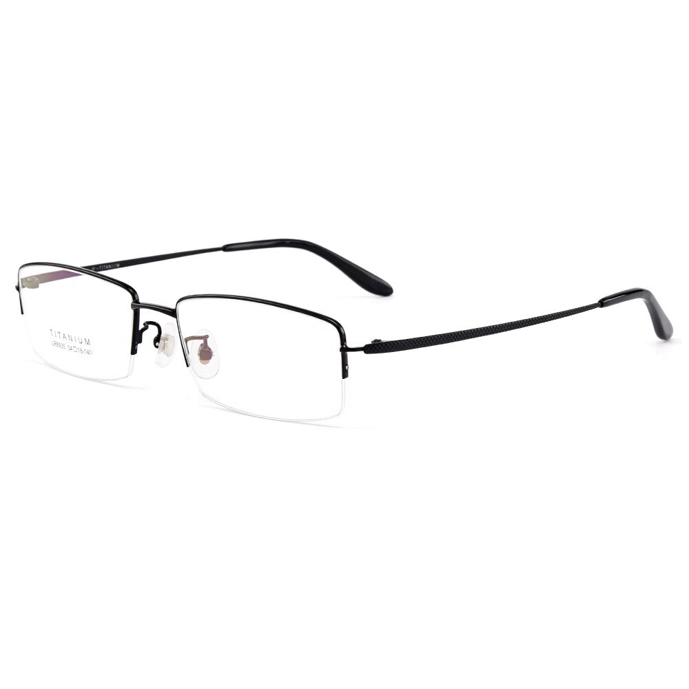 Men's Eyeglasses Ultralight 100% Pure Titanium Half Rim Lr8935 Semi Rim Gmei Optical Black  