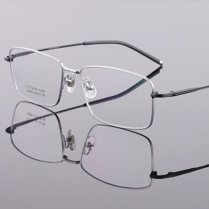 Men's Square Full Rim Frame Titanium Eyeglasses 6900 Full Rim Bclear Silver  