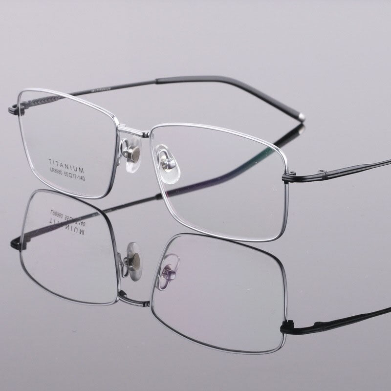 Men's Square Full Rim Frame Titanium Eyeglasses 6900 Full Rim Bclear Silver  