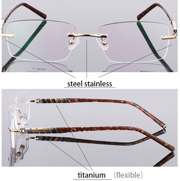 Aissuarvey Men's Rimless Stainless Steel Titanium Frame Eyeglasses As10081 Rimless Aissuarvey Eyeglasses   