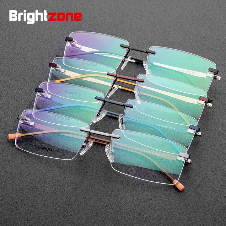 Men's Eyeglasses Rimless Titanium Rectangular 828 Rimless Brightzone   