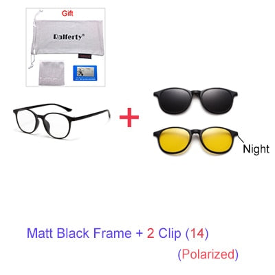Ralferty 6 In 1 Magnet Sunglasses Women Polarized Eyeglass Frame With Clip On Glasses Men Round Uv400 Tr90 3D Yellow A2245 Sunglasses Ralferty 1Frame 2 Clip 14  