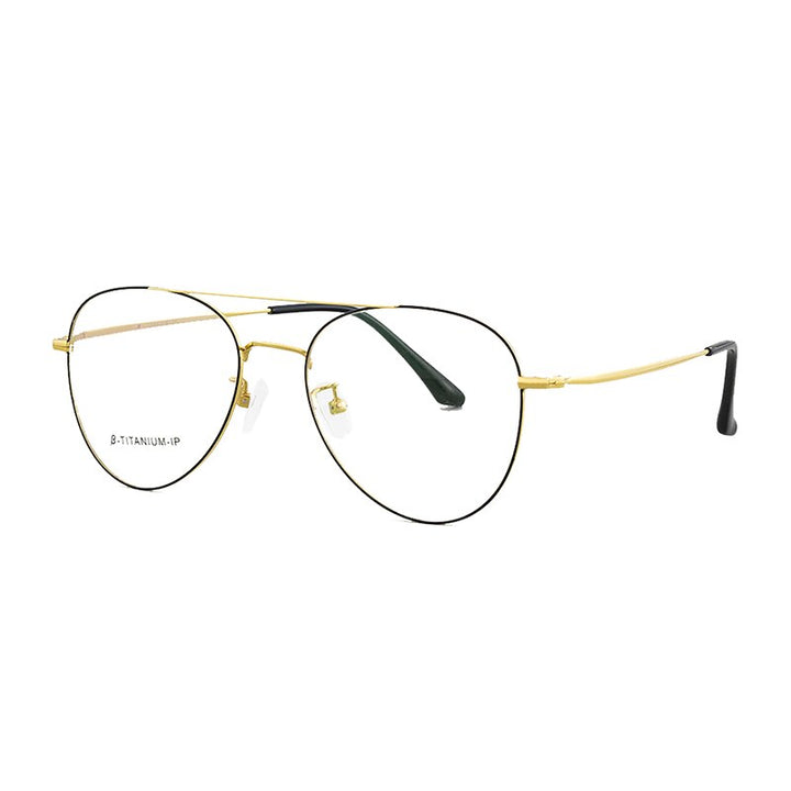 Unisex Titanium Eyeglasses Round Frame Bo207052 Frame Bolluzzy Black golden  