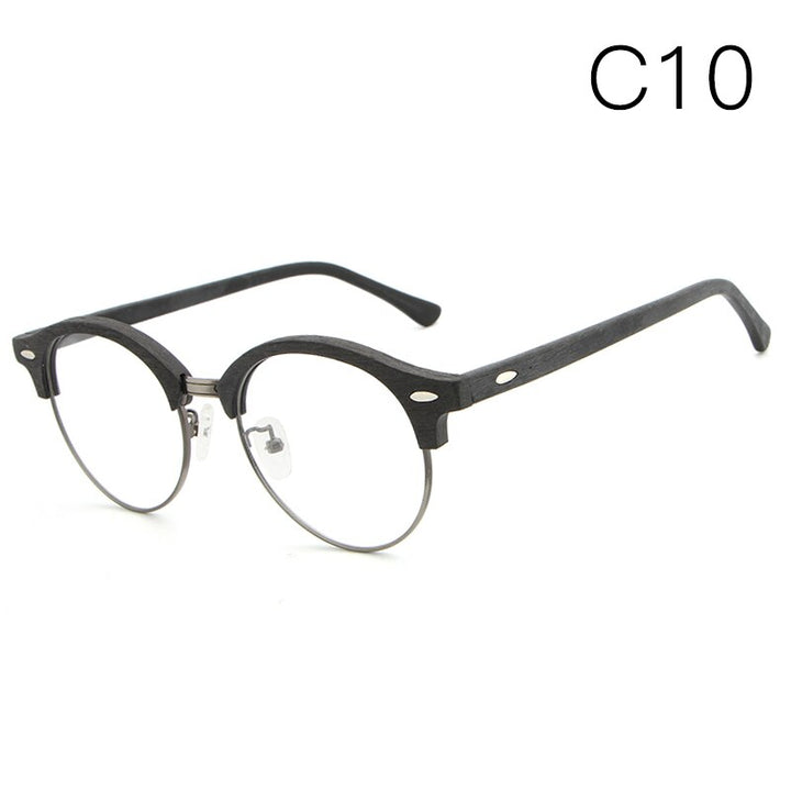 Hdcrafter Unisex Full Rim Round Wood Metal Frame Eyeglasses Hb033 Full Rim Hdcrafter Eyeglasses C10  