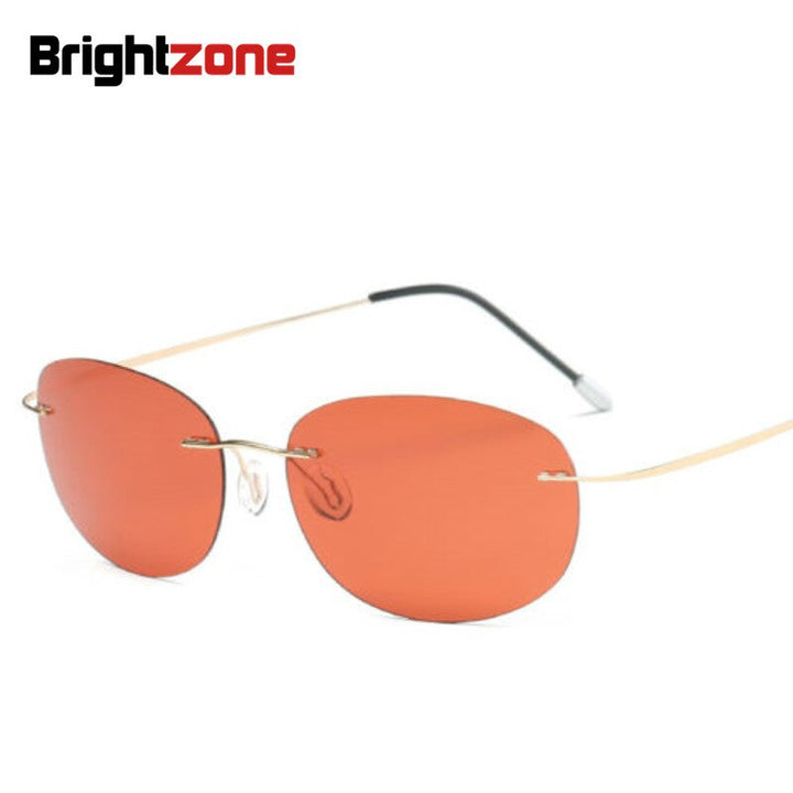 Brightzone Men's Rimless Oval Titanium Polarized Sunglasses Rimless Brightzone   