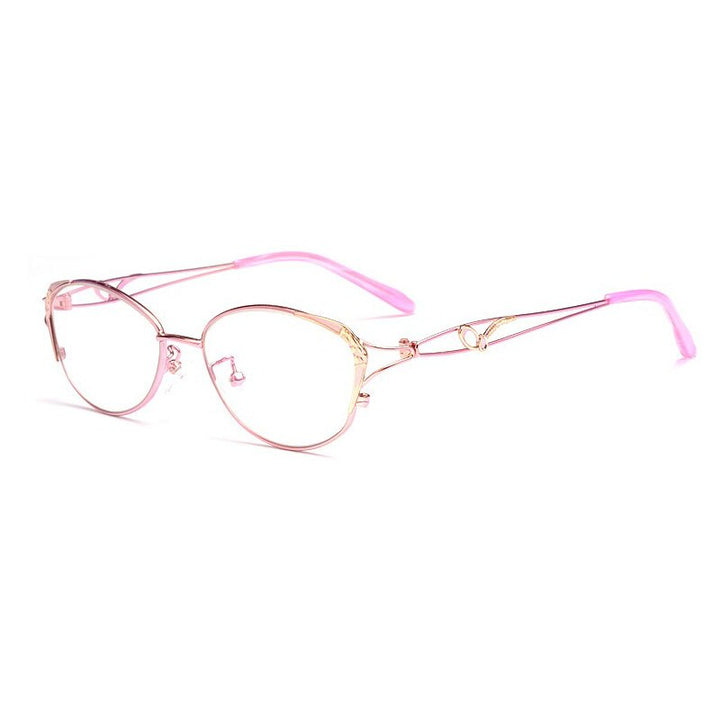 Women's Cat Eye Full Rim Reading Glasses 1.56 Index Anti Blue Light Lenses F2834 Reading Glasses Bclear +25 Pink 