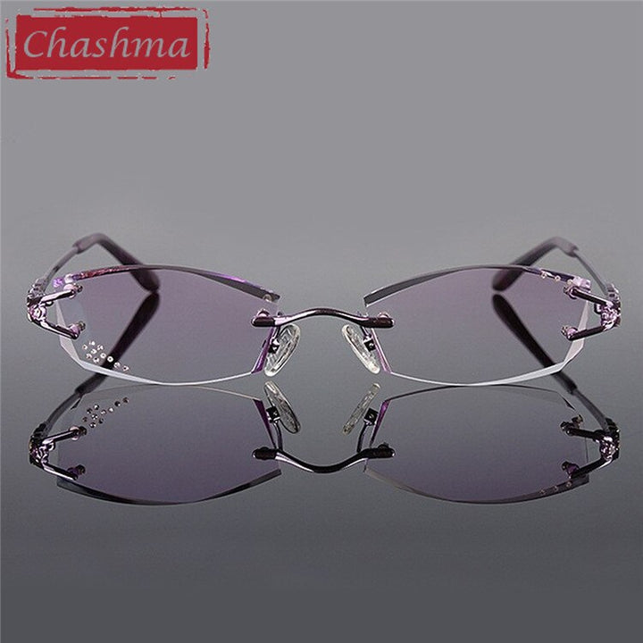 Chashma Ottica Women's Rimless Irregular Rectangle Titanium Eyeglasses Tinted Lenses 1006 Rimless Chashma Ottica Purple  