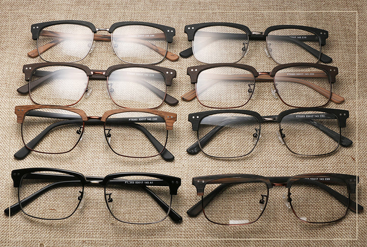 Hdcrafter Unisex Full Rim Square Wood Metal Frame Eyeglasses Lhb026 Full Rim Hdcrafter Eyeglasses   