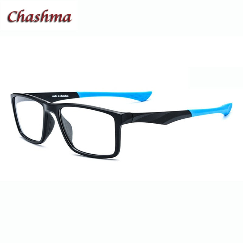 Chashma Ochki Men's Full Rim Square Tr 90 Titanium Sport Eyeglasses 17203 Sport Eyewear Chashma Ochki Black with Blue  