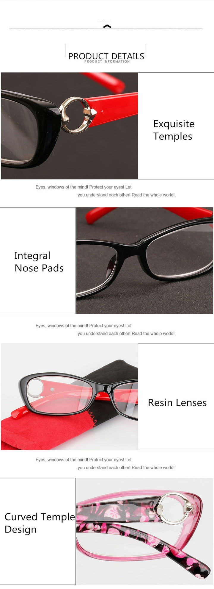 Women's Reading Glasses Plastic Frame Acetate 8022 Reading Glasses SunSliver   