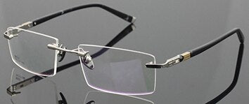 Chashma Ottica Men's Rimless Rectangle Titanium Alloy Eyeglasses 58103 Rimless Chashma Ottica Silver  
