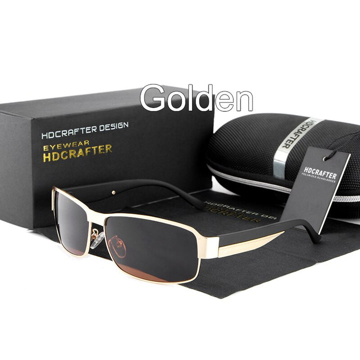 Hdcrafter Men's Full Rim Rectangle Alloy Frame Polarized Sunglasses Le007 Sunglasses HdCrafter Sunglasses golden  
