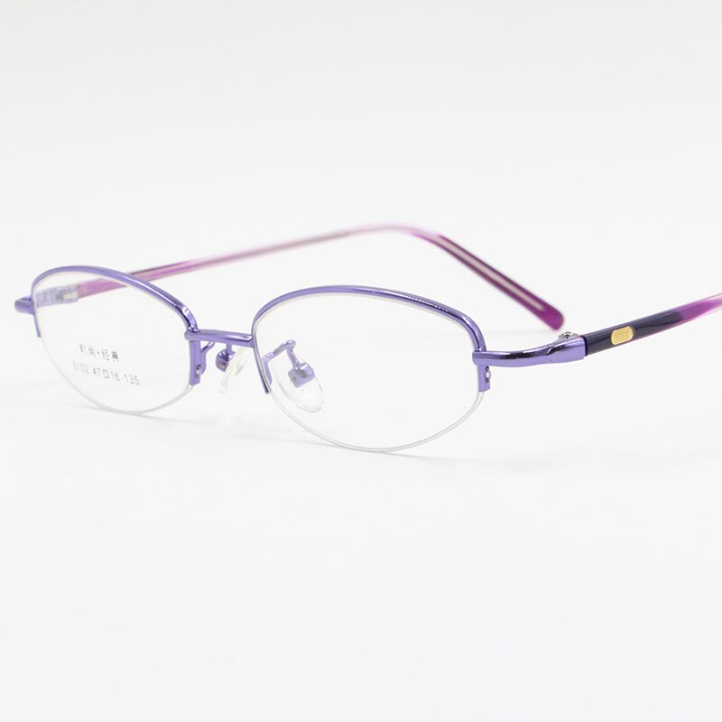 Women's Alloy Frame Semi Rim Eyeglasses 8102 Semi Rim Bclear Purple  