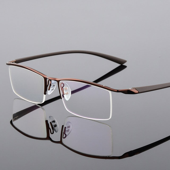Hotony Men's Semi Rim Browline Alloy Frame Eyeglasses P8190 Semi Rim Hotony Auburn  