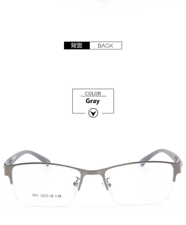 Men's Half Rim Alloy Frames TR90 Temple Eyeglasses  961 Semi Rim Bclear   