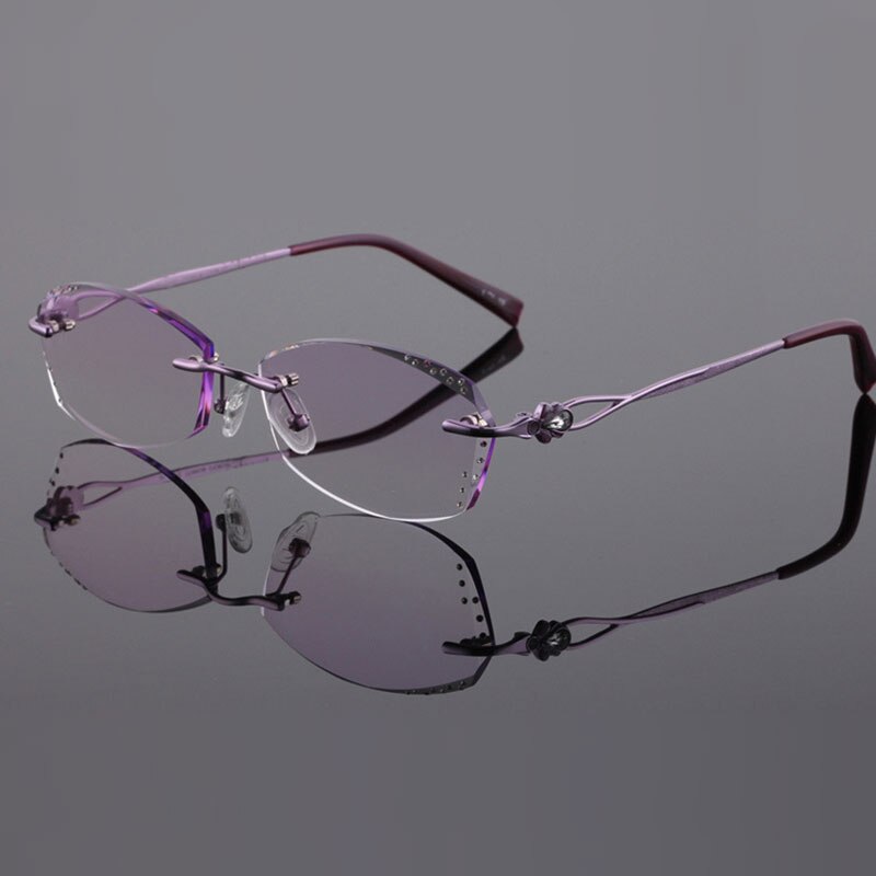 Reven Jate 2123 Pure Titanium Rimless Diamond Cutting Woman Glasses Frame Eyeglasses (Purple) Rimless Reven Jate Default Title  