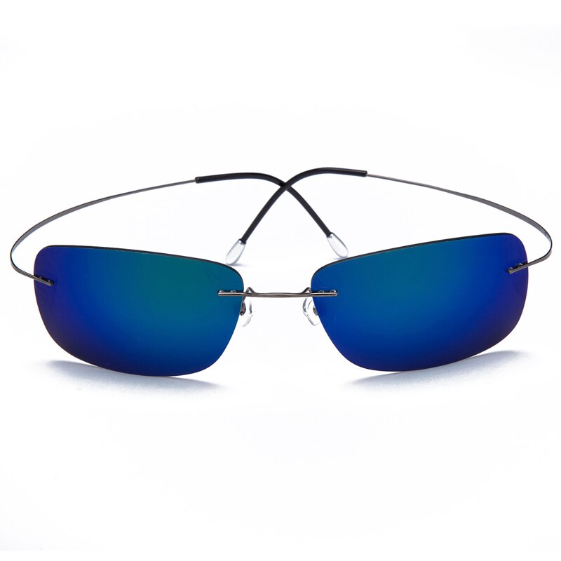 Men's Sunglasses Rimless Titanium Polarized Super Light Sunglasses Brightzone Blue  