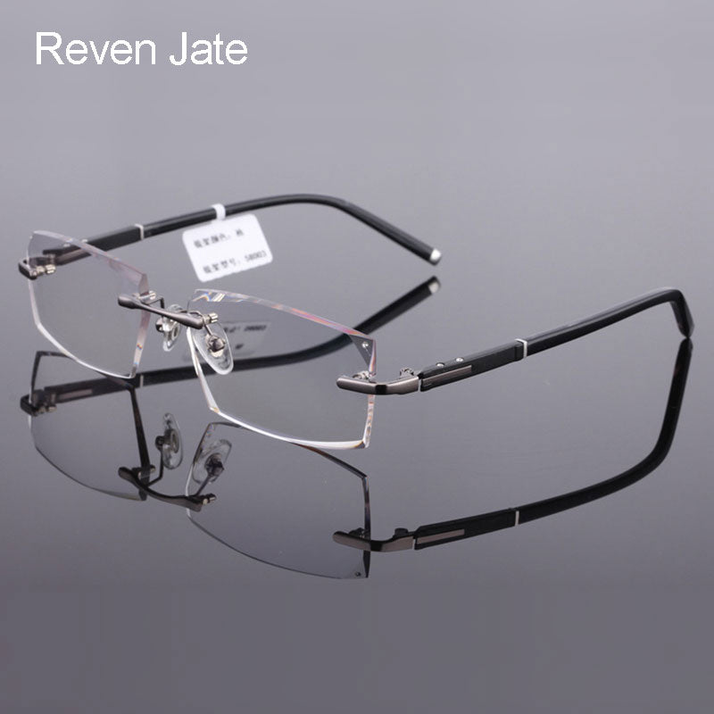 Reven Jate 58003 Pure Titanium Rimless Diamond Cutting Man Glasses Frame Eyeglasses (Gray) Rimless Reven Jate   