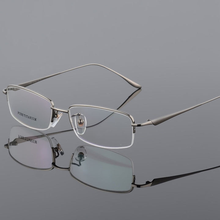 Unisex Titanium Half Rim Eyeglasses Round Box Frame 8272 Semi Rim Bclear gray  