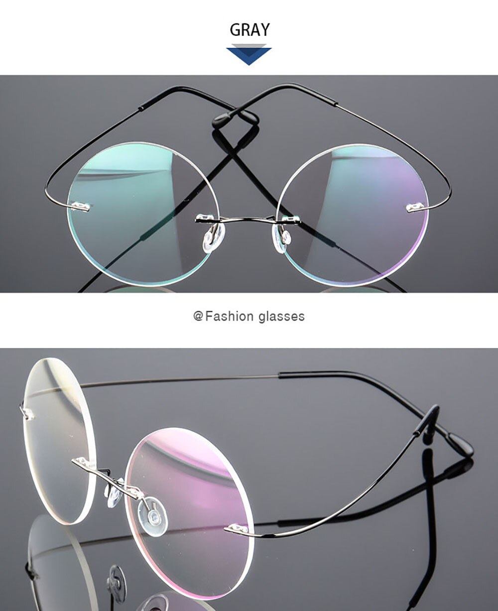 Aissuarvey Unisex Round Rimless Titanium Alloy Frame Eyeglasses Rimless Aissuarvey Eyeglasses gray  