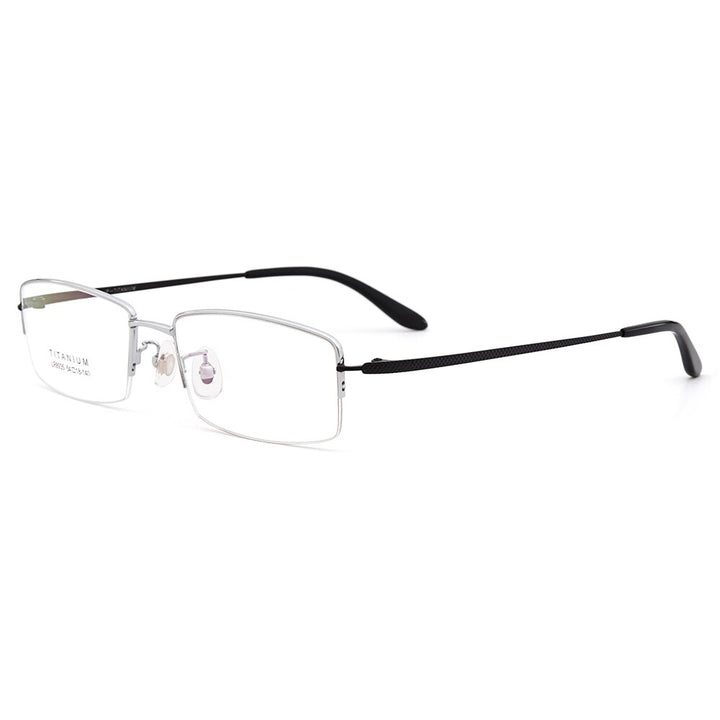 Men's Eyeglasses Ultralight 100% Pure Titanium Half Rim Lr8935 Semi Rim Gmei Optical Silver  