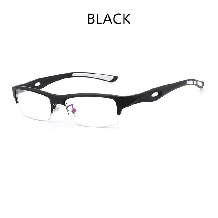 Hdcrafter Men's TR 90 Rectangle Semi Rim Frame Eyeglasses L1077 Semi Rim Hdcrafter Eyeglasses BLACK  