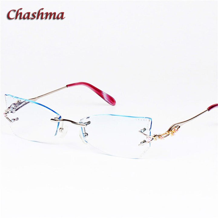 Chashma Ochki Women's Rimless Butterfly Cat Eye Titanium Diamond Cut Tint Demo Lenses Eyeglasses 8036ce Rimless Chashma Ochki Blue  