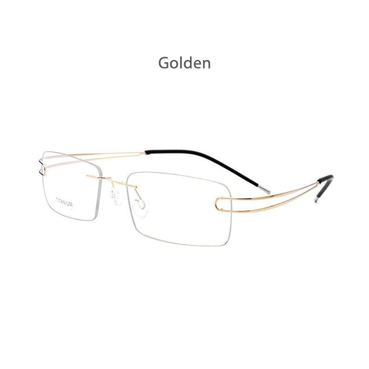 Hdcrafter Unisex Rimless Rectangle Titanium Frame Eyeglasses 50003 Rimless Hdcrafter Eyeglasses Golden  