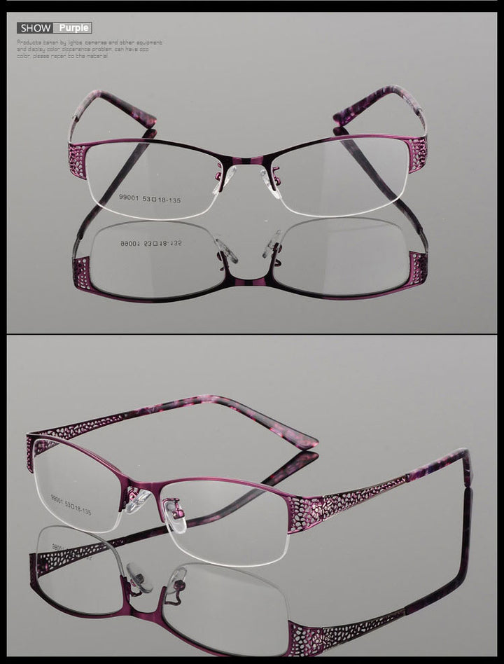 Reven Jate Women's Semi Rim Rectangle Alloy Eyeglasses 99001 Frames Reven Jate   
