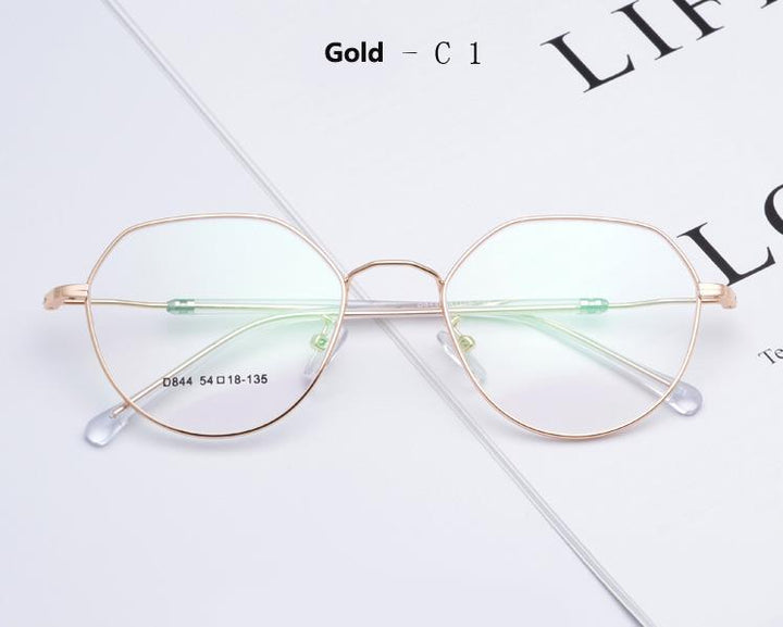 Women's Polygonal Alloy Frame Eyeglasses D844 Frame Bclear Gold C1  